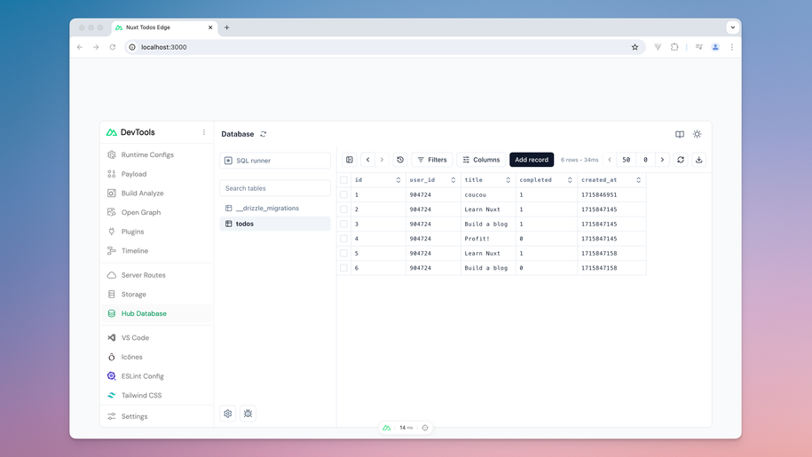 Nuxt DevTools Database